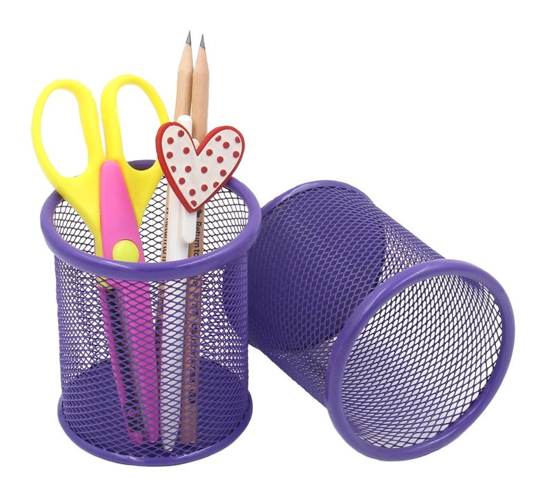 EasyPAG Pencil Holder for Desk, 2 Pack Metal Pen Organizer, Mesh Pencil Cup Organizer for Home, Office, Classroom, School, Purple - Image 3